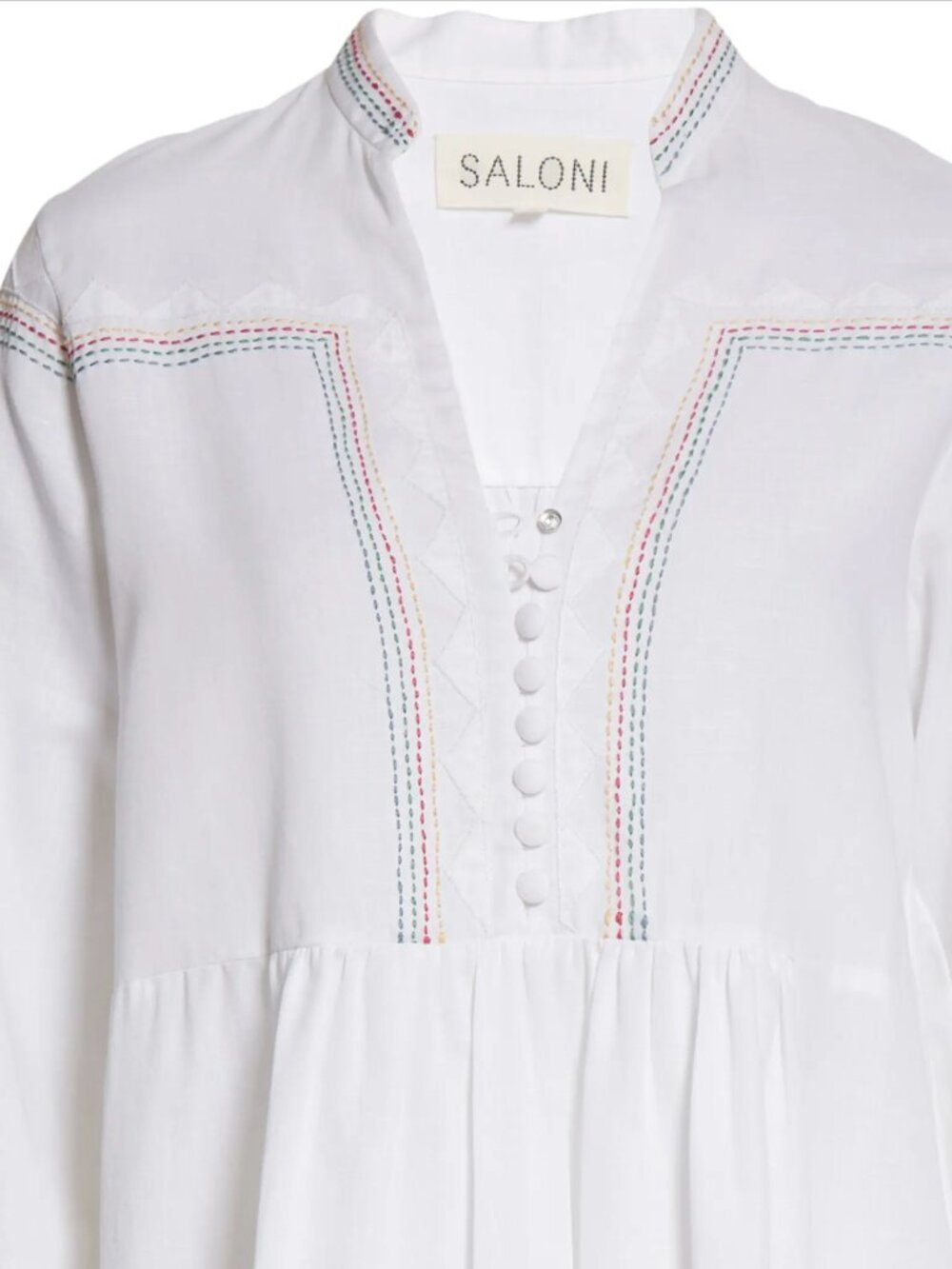 Saloni V-Neck Midi Length Dress White | Size: M | US6, UK10 - Picture 2 of 7